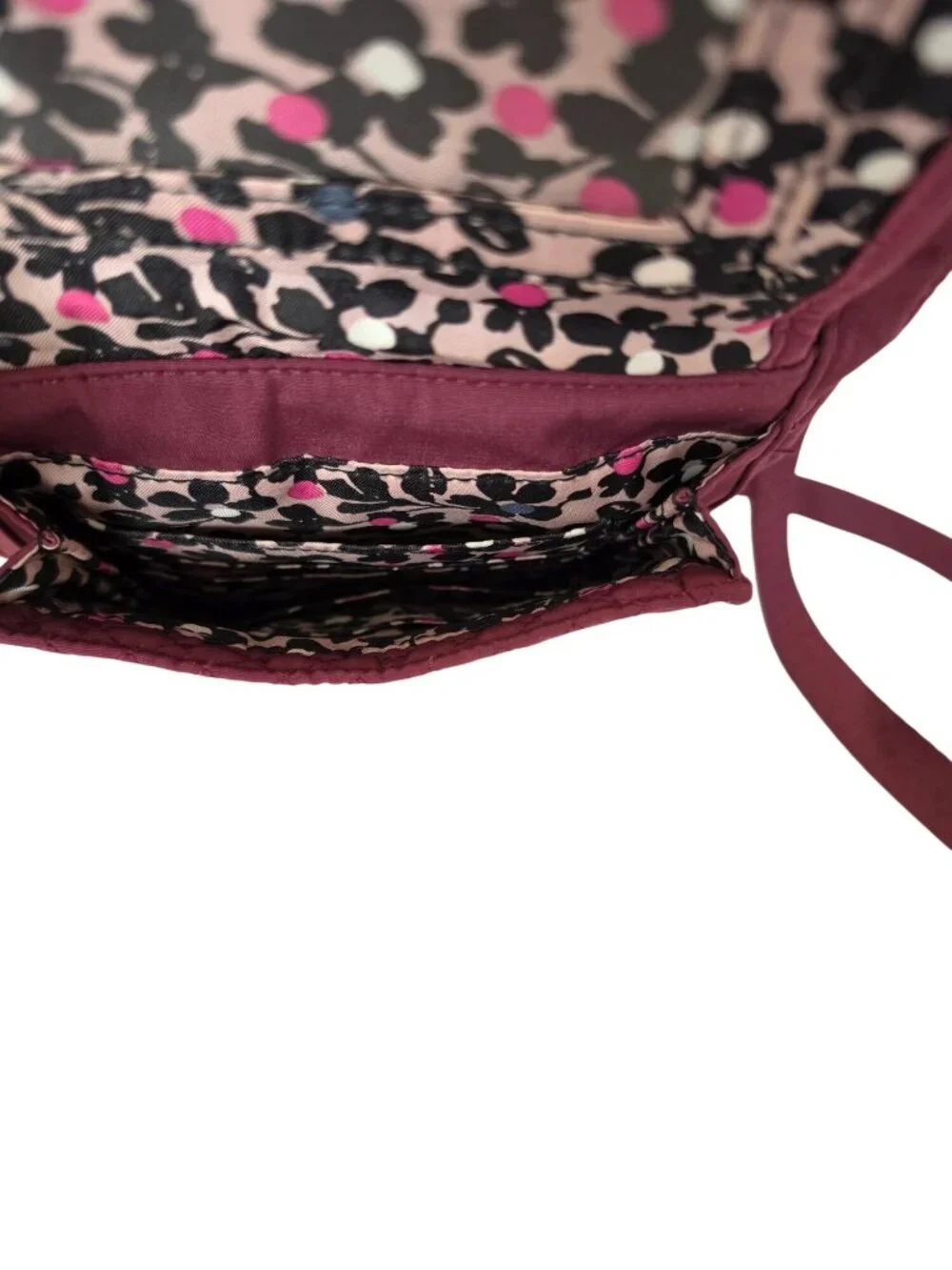 Vera Bradley Quilted Crossbody Organizer Bag Burgundy Plum Floral Interior - Picture 4 of 13